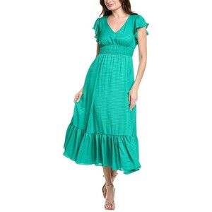 Taylor Women’s Satin Escada Stripe Jacquard Maxi Dress Size 2 Jade Green
